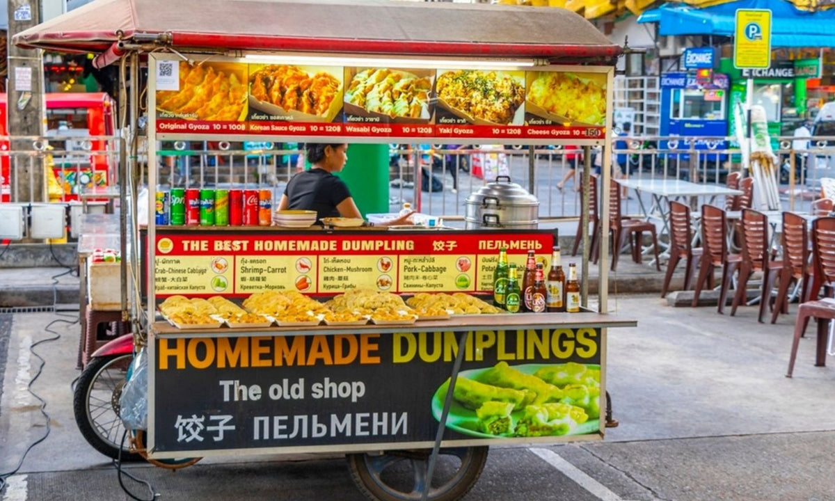 Street food cart selling homemade dumplings in Kathu, Phuket